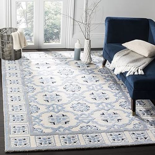 SAFAVIEH Bella Collection 6' x 9' Ivory/Blue BEL155A Handmade Premium Wool & Viscose Area Rug