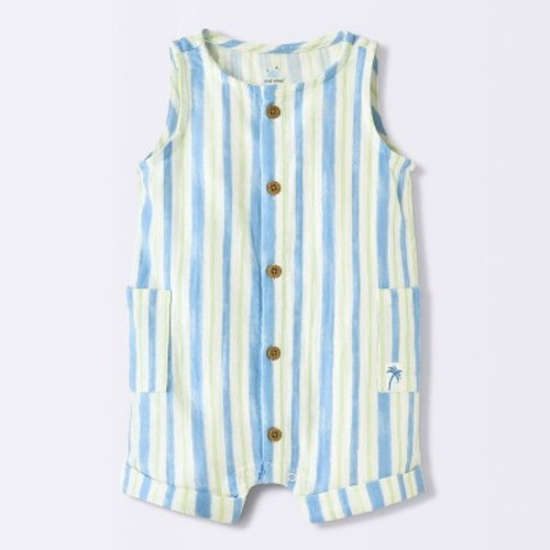 Baby Boys' Woven Striped Romper - Cloud Island™ Blue/Yellow Newborn
