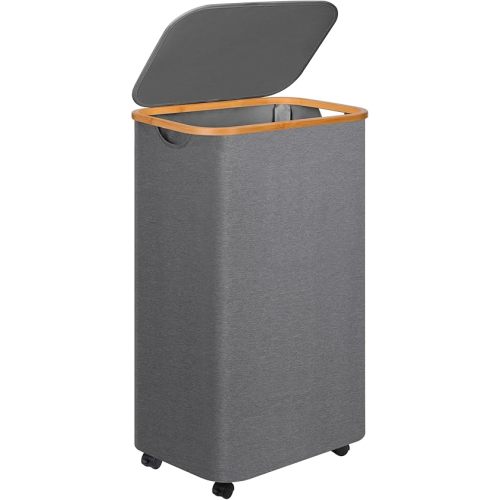 Laundry Basket with Wheels,100L Hampers for Laundry,Large Laundry Hamper with Lid and Bamboo Handles,Collapsible & Waterproof Tall Cloth Hamper for Dormitory Family,Grey