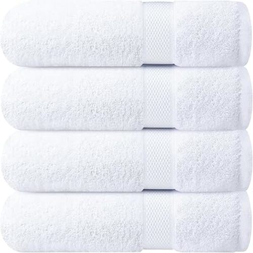 Infinitee Xclusives Luxury 100% Ring-Spun Cotton White Bath Towels Set of 4 (27x54 inches) – Soft, Absorbent & Quick-Drying Towels for Bathroom, Gym, Spa & Hotel Use (Brilliant White, Bath Towels)
