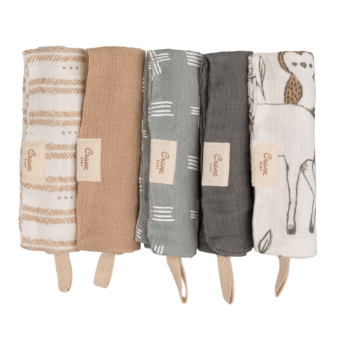 Crane Baby Wash Cloths 5-Piece Set, Ezra (Woodland Animal)