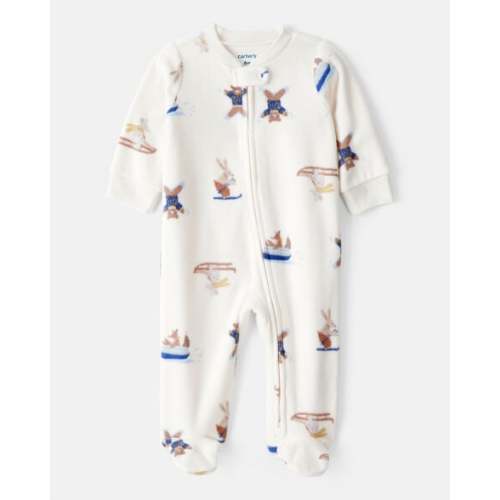 Baby Boy Animal Ski Print Loose Fit Long-Sleeve Sleep & Play Pajamas - Cream | Carter's