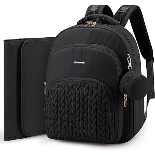 LOVEVOOK Diaper Bag Backpack, Baby Bag with Changing Pad for Mom Dad, Large Waterproof Mommy Bag with Stroller Buckles, Travel Essential with Pacifier Case & Insulated Bottle Pockets, Black