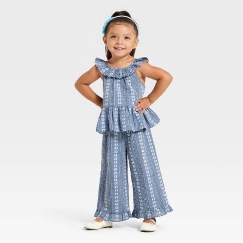 Toddler Girls' 2pc Embroidered Tank Top and Pull-On Pants Set - Cat & Jack™ Indigo 12M