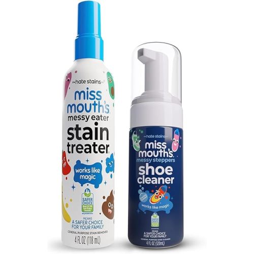Miss Mouth's Messy Eater Stain Treater and Messy Steppers Shoe Cleaner Magic Duo - Stain Remover for Clothes, Carpet, Upholstery and Shoe Cleaner for Sneakers, Leather, Cloth, Mesh