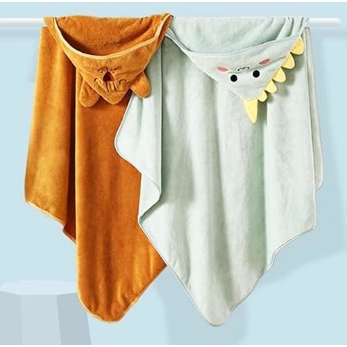 Hooded Baby Towel - Premium Soft Bath Towel for Baby, Newborn,Infant - Ultra Absorbent,Natural Baby Stuff Towel, Soft Coral Velvet Coral Fleece Bath Towel for Boys and Girls (Happy Dinosaur)