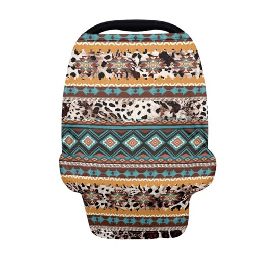 Binienty Aztec Western Geometric Baby Car Sear Cover Canopies, Leopard Print Stroller Protector Cover,High Chair/Shopping Cart/Breastfeeding Cover