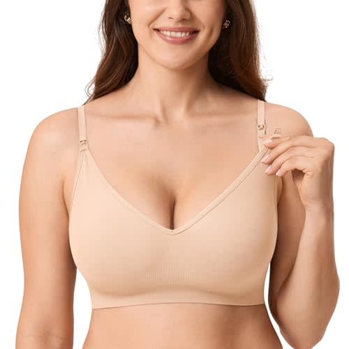 MOMANDA Sleep Nursing Bras for Breastfeeding Seamless Wirefree Maternity Bra V Neck Comfortable Bralette