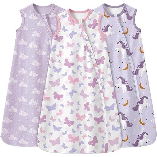 Yoofoss Baby Sleep Sack 0-6 Months 100% Organic Cotton Wearable Blanket for Babies 2-Way Zipper TOG 0.5 Newborn Sleeping Sack 3 Pack, Soft Breathable