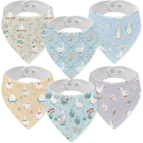 Goose Muslin Baby Bibs Drool Burp Cloths Cottagecore Duck Floral Cotton Teething Baby Bibs for Girls and Boys Soft Absorbent Baby Burp Cloths with Adjustable Snaps