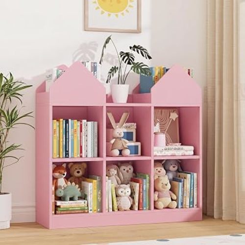 Garvee Kids Bookshelf and Toy Storage Organizer, Pink