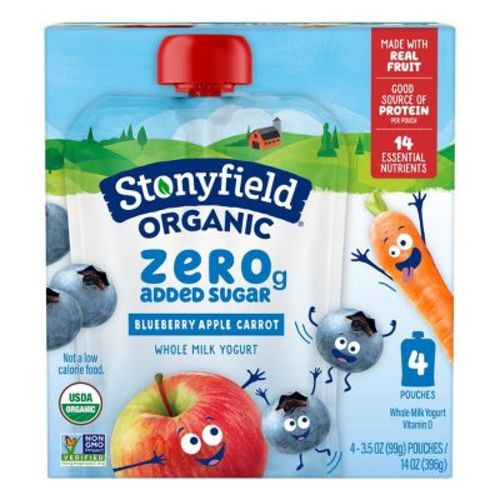 Stonyfield Kids' Organic ZERO Added Sugar Kids Pouch Blueberry Apple Carrot 3.5oz/4pk