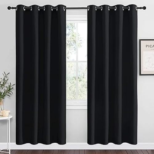 NICETOWN Black Blackout Curtains for Living Room 55" w x 78" L 2 Panels