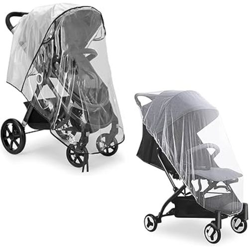 Baby Stroller Rain Cover With Insect Net, Universal Travel Weather Shield, Transparent Rain Cover for Toddler Stroller，Windproof and Waterproof