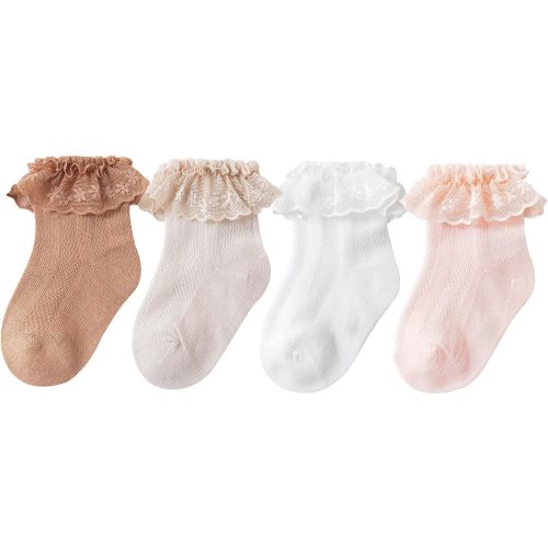 3-12 months, CHUNG Baby Toddler Girls Princess Cotton Frilly Socks Lace Ruffle Pack of 4/5/6 Thin Mesh Summer for Dress, 4Mesh,3-12M
