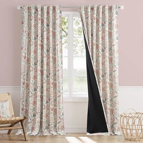 Pink Floral Blackout Curtains for Kids 96 Inches Long 2 Panels