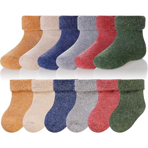 Eocom 6 Pairs Baby Boys Girls Wool Socks Infant Toddlers Kids Unisex Winter Thick Soft Warm Thermal Crew Socks