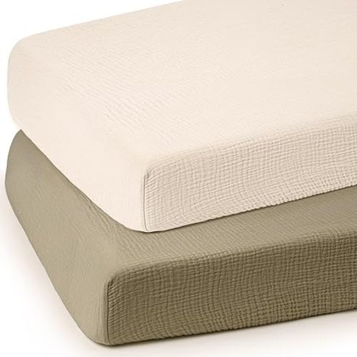lulumoon Baby Muslin Crib Sheets - Toddler Cotton Fitted Crib Sheets Neutral for Boys and Girls 2Pack