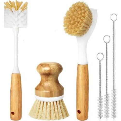 6 Pack Dish Brush Set – Kitchen Brushes with Vegetable, Bottle, Dish & Straw Brushes for Pots, Pans, Skillet, Wok & Cast Iron