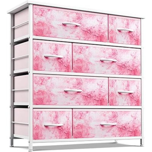Sorbus Dresser with 8 Drawers - Furniture Storage Chest for Kid’s, Teens, Bedroom, Nursery, Playroom, Clothes, Toys - Steel Frame, Wood Top, Fabric Bins (Tie-dye Pink)