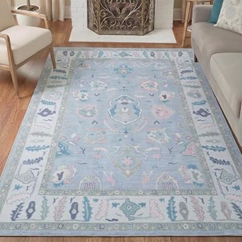 Fame Rugs Lavender Modern Oushak Rug 8x10, Vintage Turkish Colorful Oriental Washable Antique Inspired Large Area Rugs, Luxury Living Room Bedroom (386PBL, 7'6 x 10')