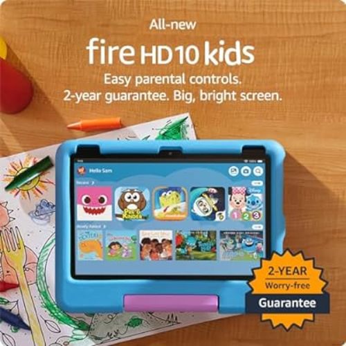 Amazon Fire 10 Kids tablet- 2023, ages 3-7 | Bright 10.1" HD screen with ad-free content and parental controls included, 13-hr battery, 32 GB, Blue