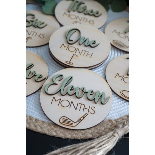 Golf Baby Monthly Milestone Discs – Wooden Sports Photo Prop Set