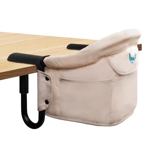 Hook on High Chair,Portable Foldable High Chair for Babies 6-36 Months, Includes Storage Bag(Khaki)