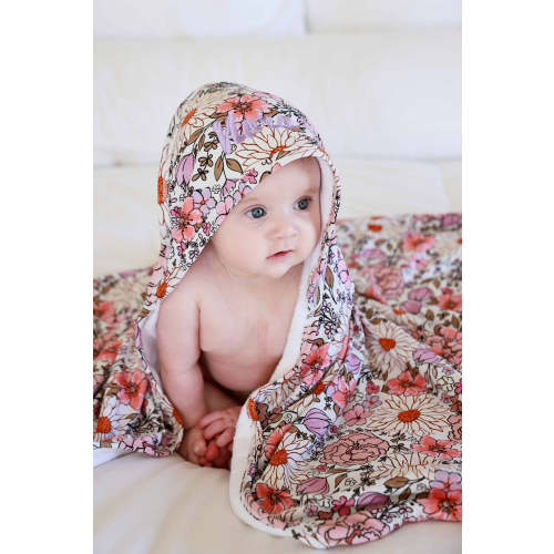 Embroidered Bamboo Hooded Towel in Purple Floral | Caden Lane
