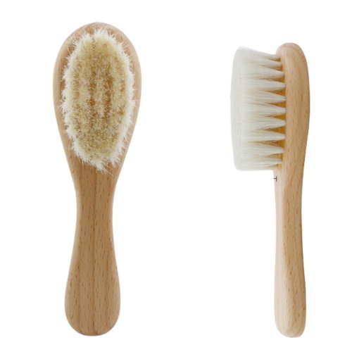 2-Piece Natural Goat Hair Baby Hair Brush Set - Soft & Hypoallergenic Newborn Hairbrush for Delicate Scalp Massage & Healthy Hair Growth - Gentle Infant Brush for Toddlers
