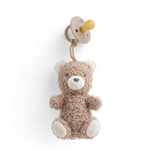 Itzy Ritzy Pacifier & Lovey Set – Natural Rubber Paci with Stuffed Animal Lovey – Detachable Plush Bear Pacifier Holder & Coordinating Natural Rubber Soother, Ideal for Ages 0-6 Months (Bear)