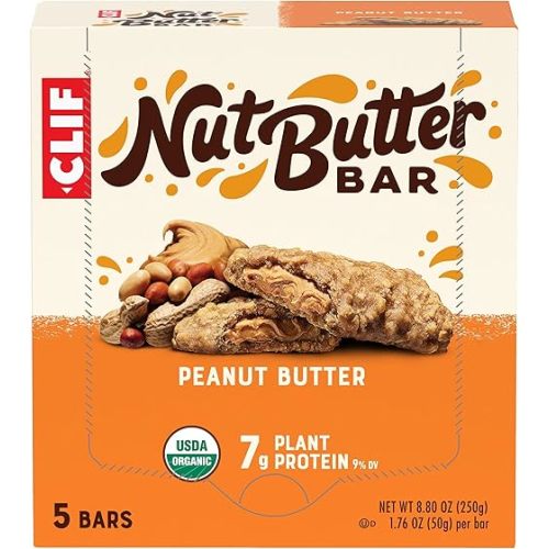 CLIF Nut Butter Bar - Peanut Butter - Filled Energy Bars - Non-GMO - USDA Organic - Plant-Based - Low Glycemic - 1.76 oz. (5 Pack)