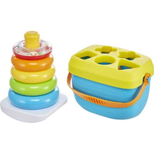 Fisher-Price Infant Gift Set with Babys First Blocks (10 Shapes) and Rock-a-Stack Ring Stacking Toy for Ages 6+ Months