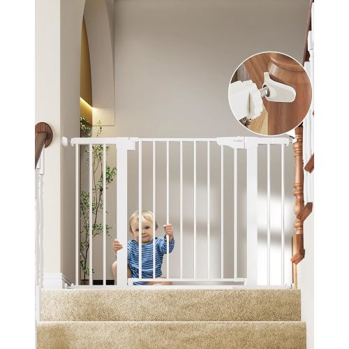 Cumbor 29.7-46" Baby Gate for Stairs, Mom's Choice Awards Winner-Auto Close Dog Gate for the House, Easy Install Pressure Mounted Pet Gates for Doorways, Easy Walk Thru Wide Safety Gate for Dog, White - 29.7-46" W x 30.5" H