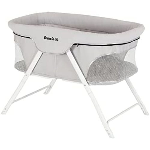 Dream On Me Traveler Portable Bassinet in Cloud Grey, Lightweight and Breathable Mesh Design, Easy to Clean and Fold Baby Bassinet - Carry Bag Included