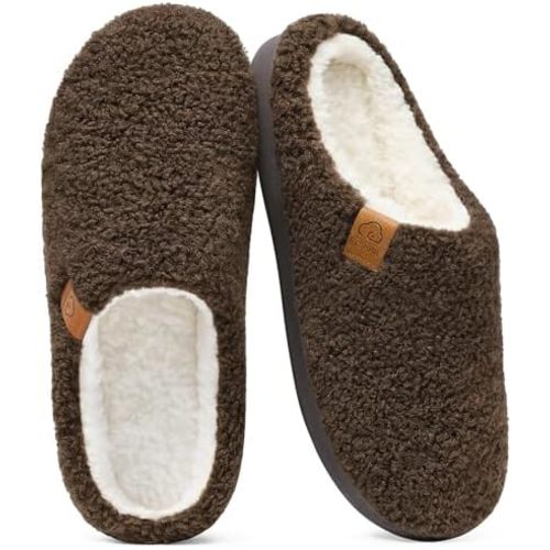 Evshine Memory Foam Fuzzy Slippers for Women Curly Fleece House Shoes
