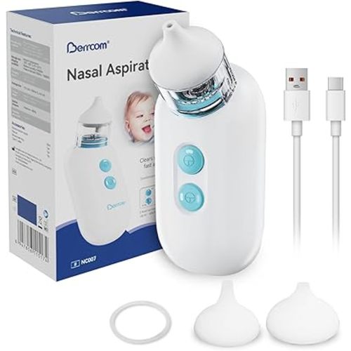 Berrcom Electric Nasal Aspirator for Baby, Baby Nose Sucker for Toddler Nose Suction for Infants, Rechargeable Nose Cleaner for Toddler with 2 Suction Levels and 2 Silicone Tips, USB Rechargeable