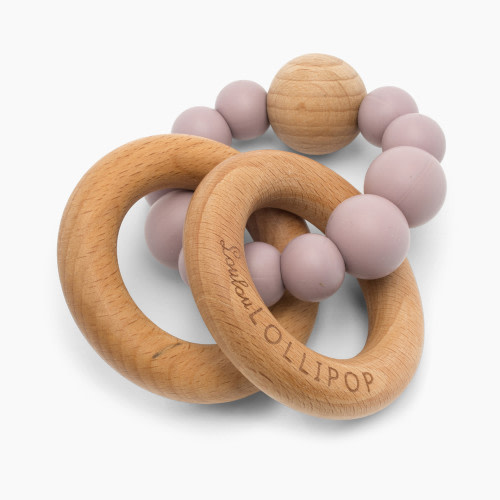Loulou Lollipop Bubble Silicone & Wood Teething Rattle - Dusty Mauve