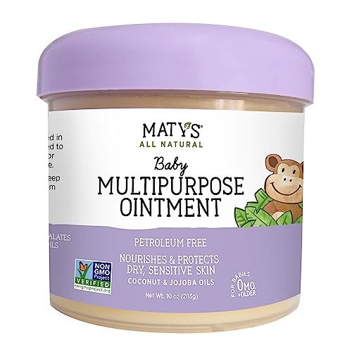 Maty's All Natural Multipurpose Baby Ointment for Diaper Rash, Cradle Cap, Dry Skin, Chapped Lips and More - Petroleum & Fragrance Free - Made with Coconut & Jojoba Oils - 10 oz