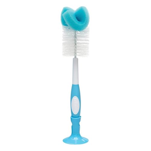 Dr. Brown's Reusable Sponge Baby Bottle Cleaning Brush with Suction Cup Stand, Scrubber and Nipple Cleaner, Blue 1-Pack