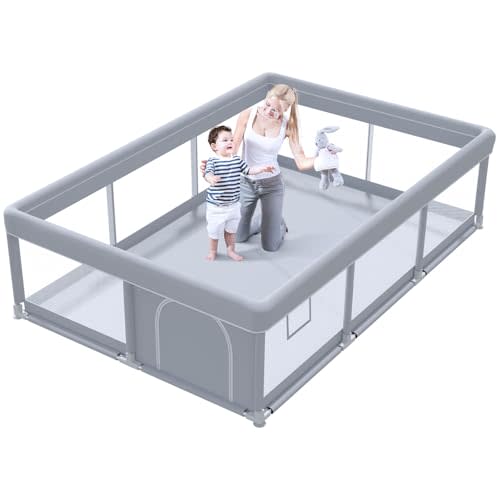 besuhot Extra Large Baby Playpen 74x 50 Inch Playpen for Babies and Toddlers with Anti-Slip Suckers and Zipper Gate, Safety Baby Activity Center for Indoor & Outdoor