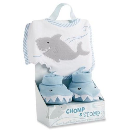 Baby Aspen "Chomp & Stomp" Shark Bib & Booties Gift Set (Pink or Blue)