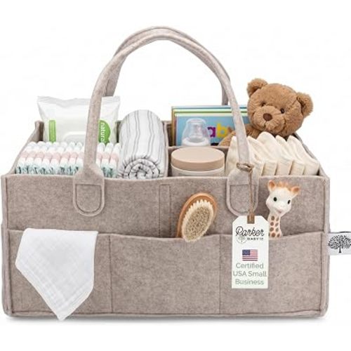 Parker Baby Co. Felt Diaper Caddy Organizer - Large, Oatmeal