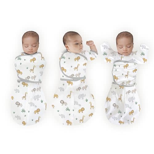 Amazing Baby Omni Swaddle for Newborn, Transitional to Arms Up Sleeves & Mitten Cuffs, Easy Transition Sleep Sack for Better Sleep, On Safari, Small, 0-3 Months