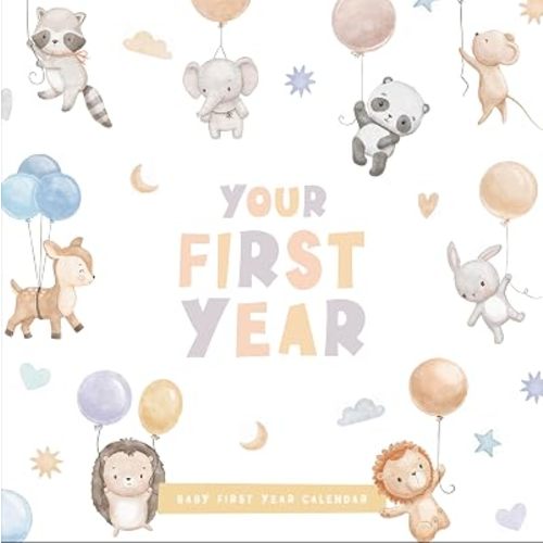 Baby's First Year Calendar with 100 Stickers - Up In The Sky 1st Years Wall Calendar With Stickers, Baby Tracker, Baby Scrapbook for New Mom and Newborn Boys & Girls