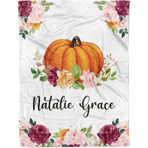 Arteaga Personalized Baby Blankets for Girls, Customized Pumpkin Halloween Blanket with Names, Best Gift Baby, Newborn, New Mom, Super Soft Plush Fleece, 30''x40'', Full