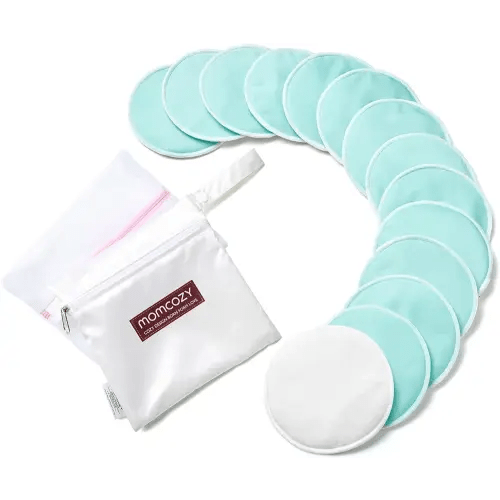 Momcozy Reusable Breast Pads, Innovative Use of Absorbent Fabric & 4 Layers of Super Absorbent Core Washable Nursing Pads, Absorb Quickly and Leak-Proof, 14 Pack + Wet & Dry Separation Bag + Wash Bag