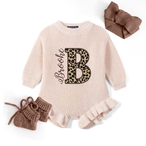Leopard Applique Embroidered Baby Romper