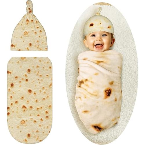 Baby Burrito Swaddle Blanket, Newborn Swaddle Tortilla Blanket Set, Funny Gift for Boy and Girl Baby Shower