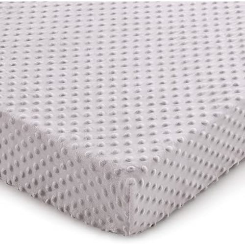 Entisn Pack N Play Sheets Fitted, 26 x 38 Inch Minky Dot Mini Crib Sheet for Boys and Girls, Soft and Warm Fleece Nursery Bedding for Most Mini Crib Mattresses (Light Grey)